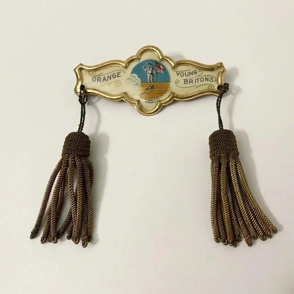 Vintage Orange Young Britons Pin with  Tassles Dom Regali Co Toronto - Picture 1 of 12